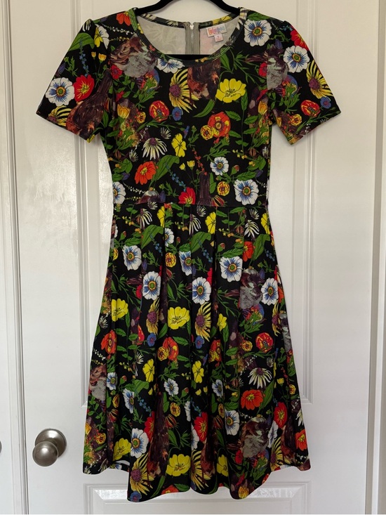 LuLaRoe Dresses & Skirts - LuLaRoe Black Floral Short Sleeve Fit & Flare Dress with Multicolor Blooms